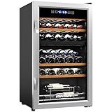 ROVSUN 33 Bottle Wine Fridge, Dual Zone Wine and Beverage Refrigerator with Independent Temp & LED Control Panel, Freestanding Wine Cooler Chiller for Red White Wine, Champagne, Beer
