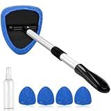 AstroAI Windshield Cleaner Tool, Car Interior Window Detailing Cleaning Kit with Extendable Handle and 4 Easy-to-Install Reusable Microfiber Pads, Auto Glass Wiper Brush Kit for Car&Home, Blue, 21in