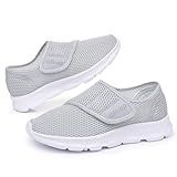 Git-up Women's Walking Shoes Ultra Lightweight and Breathable, Hook and Loop Water Shoes for Indoor and Outdoor, Slip On Athletic Shoes for Working Hiking Stream A-Gray