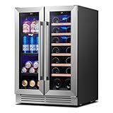 Yeego Wine and Beverage Refrigerator - 24 Inch Dual Zone Wine Fridge 60 Can & 20 Bottle, 36-72°F Cooler Built in Under Counter Fridge with Glass Door for Beer Soda Drink Home Bar Office