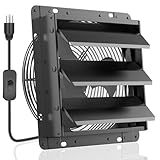 HG Power Upgraded 10 Inch Shutter Exhaust Fan, 647CFM Low Noise Shed Exhaust Fan with Mesh Screen for Basement, Gable, Chicken Coop Ventilation Use, Black