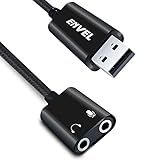ENVEL USB to 3.5mm Audio Adapter,Aux to USB Stereo Sound Card with Dual TRS 3-Pole 3.5mm Headphone and Microphone Jack for PS4/PS5/PC/Laptop, Built-in Chip Headphone Adapter (Black Pro)