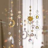 Louxiar 4PK Crystal Suncatcher for Windows Hanging Decor, Prism Sun Catcher with Chain and Hook, Rainbow Maker for Ceiling Garden Home Indoor Ornaments