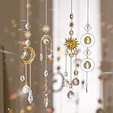 Louxiar 4PK Crystal Suncatcher for Windows Hanging Decor, Prism Sun Catcher with Chain and Hook, Rainbow Maker for Ceiling Garden Home Indoor Ornaments