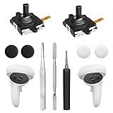 Joystick Replacement Kit for Oculus Quest 2/3 Controller, Repair Kit for Meta Quest 2/3 Controller, Include 2 Joysticks, T5 Screwdriver, Tweezer, Pry Tool, 4 Thumbstick Grips (Black-11-in one)