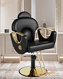 Black and Gold Salon Barber Chair, Reclining Salon chair for Hair Stylist for Home, Barber Chair with Hydraulic Pump, 360° Swivel, Beauty Hairdresser Chair Equipment for Spa, Tattoo, and Shampoo