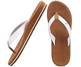 ONCAI Womens Flip Flops for Women Arch Support Yoga Mat Summer Beach Leather Woman Dressy Thong Sandal for Women 2026 with Plantar Fasciitis Walking Ladies Thong Sandal Outdoor White/Khaki Size 8