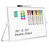 AMUSIGHT Dry Erase Magnetic White Board, 16" x 12" Double-Sided Desktop Whiteboard with Stand, Portable Small Whiteboard Set for Drawing, Office, Home