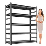 Metal Garage Shelving Unit, Heavy Duty 5-Tier Adjustable Storage shelves, Steel Shelving, 3000 lbs Capacity, Industrial Shelves for Heavy Tools and Equipment, Ideal for Garage, Basement, Black, 72"