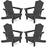 KINGYES Folding Adirondack Chair Set of 4, HDPE All-Weather Folding Adirondack Chair, Grey