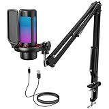 TONOR Gaming Microphone Set with Boom Arm, Vocal Condenser Microphone for Content Creators, USB Mic for PC with Stand, RGB, Tap Mute, Gain Control, Gaming Equipemnt, Twitch, Streaming, TC310+