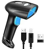 1D Handheld Barcode Scanner – Wireless Range Up to 328ft, Perfect for Retail, Warehouse, and Office Use