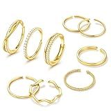 Jstyle Gold Stackable Rings for Women Non Tarnish Open Adjustable Rings Cubic Zirconia Thin Thumb Gold Ring Set 14K Gold Filled Pinky Knuckle Stacking Set - Dainty Statement Promise Band Ring Sets