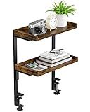 ART-GIFTREE Clamp On Desk Shelf 2-Tier, 12.5 inche Wood Shelving Unit for Office Desk/Gaming Accessories, Tabletop Book Storage Rack, Shelf for Top & Under of Desk, Brown