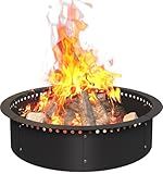 AnBaiMei 31 Inch Smokeless Fire Pit Ring Insert Outdoor, Heavy Duty Metal Steel DIY Firepit Rim Liner Round Campfire Rings for Outside Wood Burning Above or In-Ground, Black