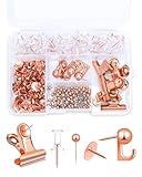 eZAKKA 310 Pcs Rose Gold Push Pins Set, Decorative Push Pins for Cork Board with Push Pin Hook Thumb Tacks for Photo Wall, Feature Wall, Travel Map, Bulletin Board, Office or Home, 5 Styles