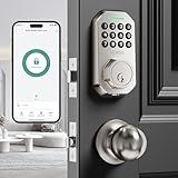 VCHOO Keyless Entry Door Lock with Handle App Control Door Locks for Front Door Anti-Peeping Password Smart Door Lock for Homes Hotel Bedroom Doors with 2 Door Knobs Satin Nickel