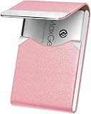 MaxGear Business Card Holder, PU Leather & Stainless Steel Business Card Case for Men or Women, Slim Name Cards Holder RFID Blocking Credit Cards Carrier with Magnetic Closure, Pink
