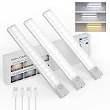 Rihvy Under Cabinet Lighting 8 Inches Rechargeable Motion Sensor Light Indoor, 3 Color Dimmable Closet Light Battery Operated, USB Stick on LED Magnetic Under Counter Lights for Kitchen Stair, 3 Packs