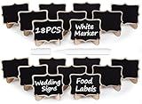 Herda 18 PCS Mini Chalkboard Signs with Easel Stand, Wooden Blackboard Labels for Wedding Celebration, Name/Place Cards, Food Labels for Party Buffet, Reusable Signs/Message Boards/Table Numbers etc.
