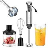 Bonsenkitchen Immersion Blender Handheld with Food Processor, 20 Speeds Hand Blender with Turbo Mode, Stainless Steel Blade, Egg Whisk, Beaker & Chopper Bowl, Hand Mixer for Smoothie, Soup, Baby Food