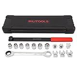 BILITOOLS 15-Piece Universal Serpentine Belt Tool Set,Belt Tensioner Tool Kit with Ratcheting Wrench, Crowfoot Wrenches, Socket Adapters.19 mm and 7/8'' ratchet drive.