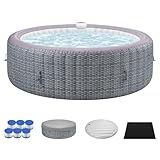 UHOMEPRO Inflatable Hot Tub Spa Set, Outdoor Bubble Massage Portable Hot Tubs with 130 Soothing Jets, Insulated Cover, Internal Heater Pump, 6 Filter Cartridges (Round)