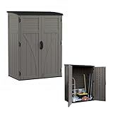 Suncast Outdoor Storage Cabinet Waterproof Resin Vertical Outdoor Storage Shed (54 cu. ft.) for Patio, Garden Tools, Cushions, & Equipment. Weatherproof Plastic Multi-Wall Design, Capacity Made in USA