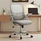 Sweetcrispy Ergonomic Office Desk Chair Mesh Adjustable Swivel Mid-Back Computer Chair with Lumbar Support Comfy Flip-up Arms for Home Office