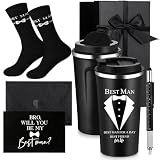 Nuanchu 6 Pcs Best Man Gifts Wedding Proposal Gift for Best Man Groomsman 17oz Office Cup Tumbler Socks Multi Tool Ballpoint Pen with Greeting Card Envelope(Black)