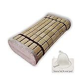 Bamboo Sauna Headrest Pillow, 100% Natural Handmade Wood Sauna Pillow Sauna Neck Rest Sauna Accessory, Bonus Sauna Cap and Seat Pad Included, Summer Cool Cervical Spine Pillow (1 Set)