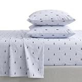 Nautica - Queen Size Sheet Set, Crisp Cotton Percale Bedding with Matching Pillowcases, Fully Elastic Fitted Sheet, Deep Pocket, Nautical Room Decor, Breathable All-Season Comfort (Whale Stripe Blue)