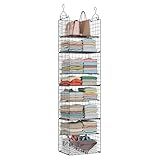 Hanging Closet Organizer and Storage - 8 Tier Closet Hanging Organizer Shelves, Metal & Foldable Hanging Storage Organizer Baskets with Adjustable Dividers for Clothing Sweaters Shoes Handbags