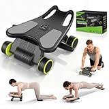 Ab Roller with Elbow Support, Ab Roller Board Core Workout Machine with 4 Wheels, Mini Pilates Reformer Equipment for Home Gym, Abdominal Full-Body Strength Exercise Trainer with Knee Pad