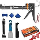 Cocew Caulk Gun Kit, Smooth Silicone Caulking Gun and Caulk Remover Tool, Sealant Finishing Tool Grout Scraper for Kitchen Bathroom Window Sink Joint, All in One with Gift Box