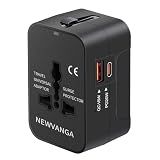 Travel Adapter USB C, Universal All in One Worldwide Travel Adapter Fast Charge GaN PD3.0 Type C USB-A Quick Charging Ports Power Converters Wall Charger AC Power Plug Adapter for USA EU UK AUS Black