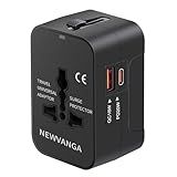 Universal Travel Adapter USB C, All in One Worldwide Plug Adapter, Black