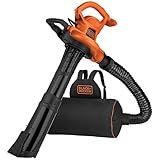 BLACK+DECKER Leaf Blower, Leaf Vacuum and Mulcher 3 in 1, Backpack Blowers for Lawn Care,250 mph Airflow, 400 cfm Delivery Power, Reusable Bag Included, Corded (BEBL7000)