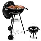 Joyfair Kettle Charcoal Grill (18 Inch), Outdoor Barbecue Grill for Camping/Backyard/Tabletop Grilling, Portable Round Smoker with Wheels, Enameled Lid & Fire Bowl, Dual Venting System, Black