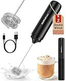 SIMPLETASTE Milk Frother Handheld Electric Foam Maker, Drink Mixer with Stainless Steel Whisk for Cappuccino, Bulletproof Coffee, Latte, Black, without Stand, USB-C Rechargeable