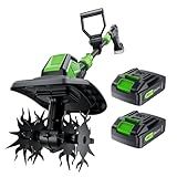 20V Cordless Tiller for Gardening, Electric Garden Tiller with 2 * 2.0Ah Batteries, 9" Width, 6.6" Depth, Lightweight 360RPM, 48 Steel Tines Mini Rototiller for Weeding, Gardening & Soil Cultivation