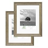 FrameWorks - 2-Pack - 11” x 14” Matted to 8" x 10" Rustic Farmhouse Wooden Picture Frames with Luxury Wide Molded Edge, Removable Mat, and Tempered Glass