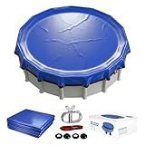 [Upgraded] 18ft/21ft/24ft/28ft Round Winter Pool Covers for Above Ground Pool Cover 21FT Cover 4FT Overlap - 500D Windproof with Steel Cable & Heavy Duty Winch - Swimming Pool Winter Cover Blue