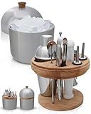 Gusto Nostro Cocktail Set Bartender Kit with Stainless Steel Ice Bucket - Complete Mixology Bar Tool Set with Wooden Organizer, Cocktail Shaker, Jigger, Muddler, Spoon, Tongs, Pourers, Recipe Cards