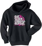 Threadrock Big Girls' Eat Sleep Gymnastics Repeat Youth Hoodie Sweatshirt L Black