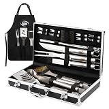 Kaluns Grilling Accessories, Dad Gifts for Fathers Day, Grilling Gifts, Heavy Duty Stainless Steel BBQ Tool Set for Outdoor Grill with Aluminum Case and Apron, Birthday Gifts for Men Women