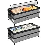 Kitstorack Under Bed Storage with Wheels 2Pack Height-adjustable Under Bed Storage Containers,Under Bed Shoe Storage Organizer with Clear Window&Label, Suitable for Clothes Storage, Gray
