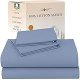 California Design Den Queen Sheet Set - Natural 100% Cotton Sheets Queen Size Bed Set with Deep Pockets, Soft Sateen Weave, Breathable and Durable Bedding (Blue Hydrangea)