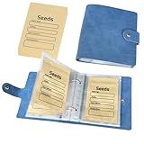 coutnier Seed Organizer Binder with 50 PCS Resealable Seed Envelopes - 50 Storage Pockets, 3.5x5 Inch Clear Sleeves, Seed Saver for Garden Lover - Blue