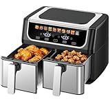 OLIXIS Dual Basket Air Fryer, 9.5 Quart Large Air Fryer with Double Basket, Independent TEMP Control, Sync Setting, Shake Reminder, 10 Presets for Bake, Broil, Defrost, Dehydrate, Black